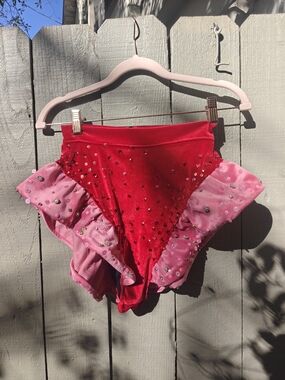 Handbeaded Red Pink Ruffle Circus Women's Shorts Jackalope Land